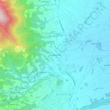 Carte topographique Cappella Moreri, altitude, relief