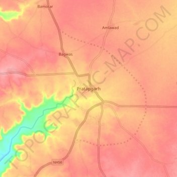 Carte topographique Pratapgarh, altitude, relief