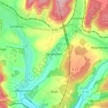 Carte topographique Selsendorf, altitude, relief