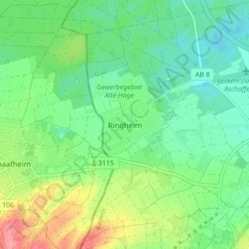 Carte topographique Ringheim, altitude, relief
