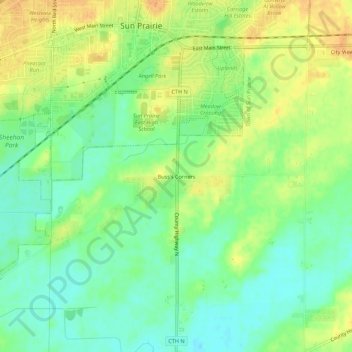 Carte topographique Buss's Corners, altitude, relief