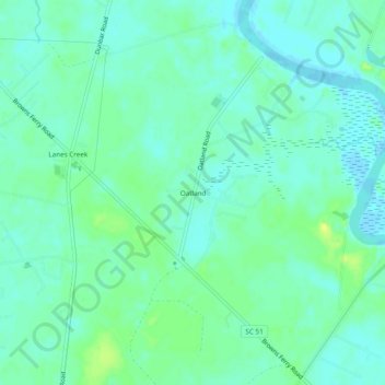 Carte topographique Oatland, altitude, relief