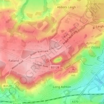 Carte topographique Audley Redwood, altitude, relief