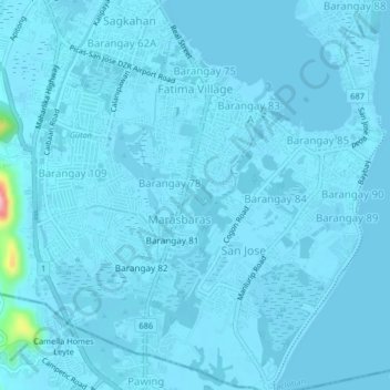 Carte topographique Barangay 79, altitude, relief