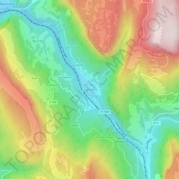 Carte topographique Les Cités, altitude, relief