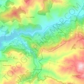 Carte topographique Izzuguar, altitude, relief