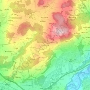 Carte topographique Sonnenberg, altitude, relief