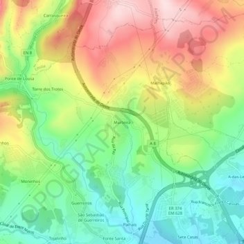 Carte topographique Murteira, altitude, relief