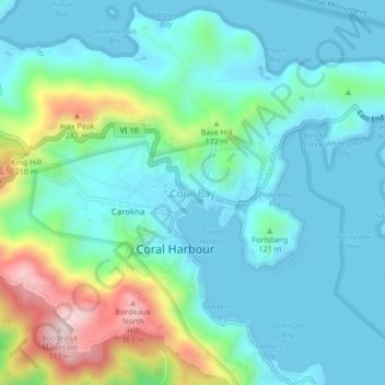 Carte topographique Coral Bay, altitude, relief
