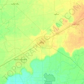 Carte topographique Okara, altitude, relief