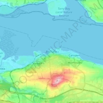 Carte topographique Bo'ness, altitude, relief