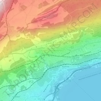 Carte topographique Corcelles-Cormondrèche, altitude, relief