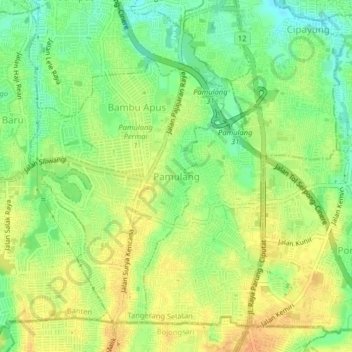 Carte topographique Pamulang, altitude, relief