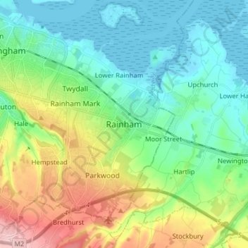 Carte topographique Rainham, altitude, relief