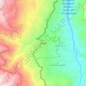 Carte topographique Soatá, altitude, relief