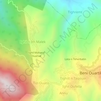 Carte topographique Argane, altitude, relief