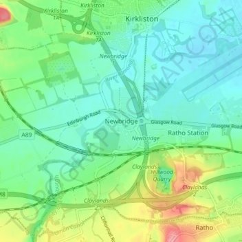 Carte topographique Newbridge, altitude, relief