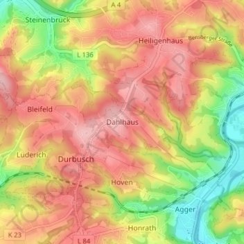 Carte topographique Dahlhaus, altitude, relief