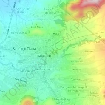 Carte topographique San Franscisco, altitude, relief