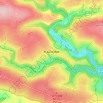 Carte topographique Hawkridge, altitude, relief
