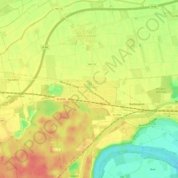 Carte topographique Mettenheim-Hart, altitude, relief