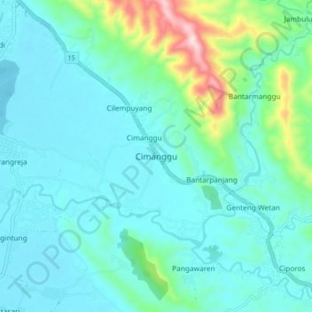 Carte topographique Cimanggu, altitude, relief