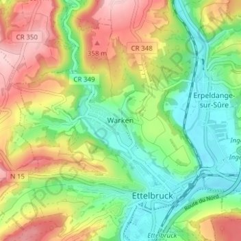 Carte topographique Warken, altitude, relief