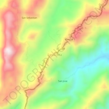 Carte topographique Santa Rita, altitude, relief