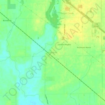 Carte topographique London, altitude, relief