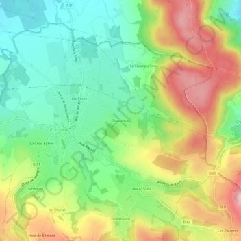 Carte topographique Ruxurieux, altitude, relief