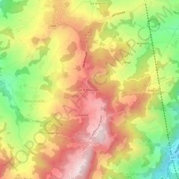 Carte topographique Ca' di Romagnolo, altitude, relief