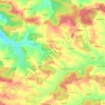 Carte topographique Großaibacherforst, altitude, relief