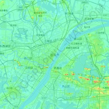 Carte topographique 武汉市, altitude, relief