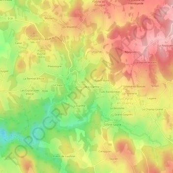 Carte topographique La Croix de Lissarthe, altitude, relief