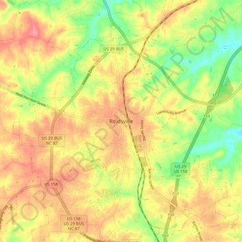 Carte topographique Reidsville, altitude, relief
