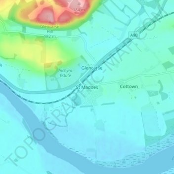 Carte topographique St Madoes, altitude, relief