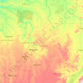 Carte topographique Lomami, altitude, relief