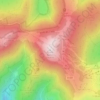Carte topographique Grand Ballon, altitude, relief