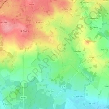 Carte topographique Bête, altitude, relief