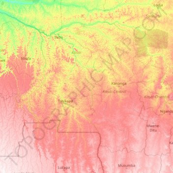 Carte topographique Kasaï Central, altitude, relief