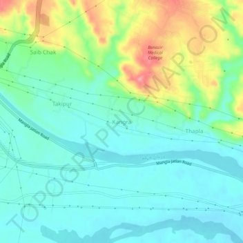 Carte topographique Kangra, altitude, relief