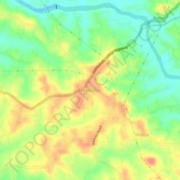 Carte topographique Hiriadka, altitude, relief