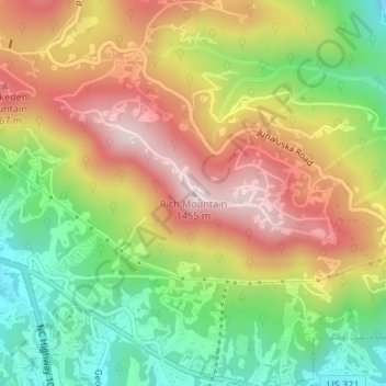 Carte topographique Rich Mountain, altitude, relief