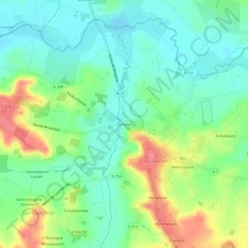 Carte topographique Douyne, altitude, relief