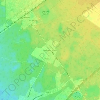 Carte topographique Les Quatre Routes, altitude, relief