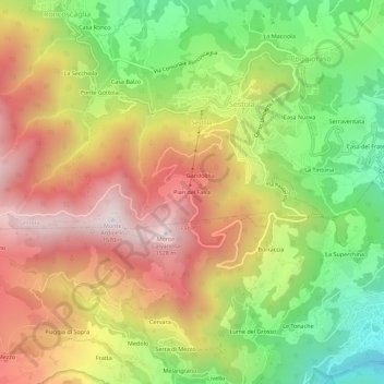 Carte topographique Pian del Falco, altitude, relief
