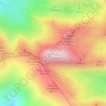Carte topographique Tuca de Vallibierna / Roca Bllanca, altitude, relief