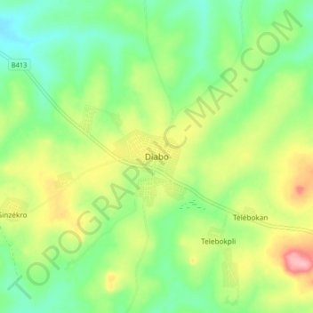 Carte topographique Diabo, altitude, relief