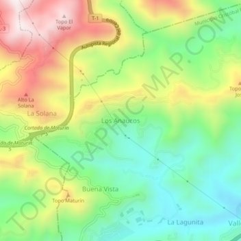 Carte topographique Los Anaucos, altitude, relief