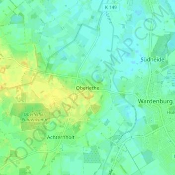 Carte topographique Oberlethe, altitude, relief